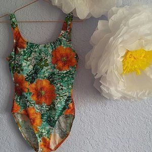 Vintage One Piece Tropical Floral Swim Suit